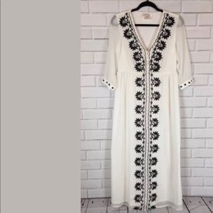 White with black floral embroidered dress